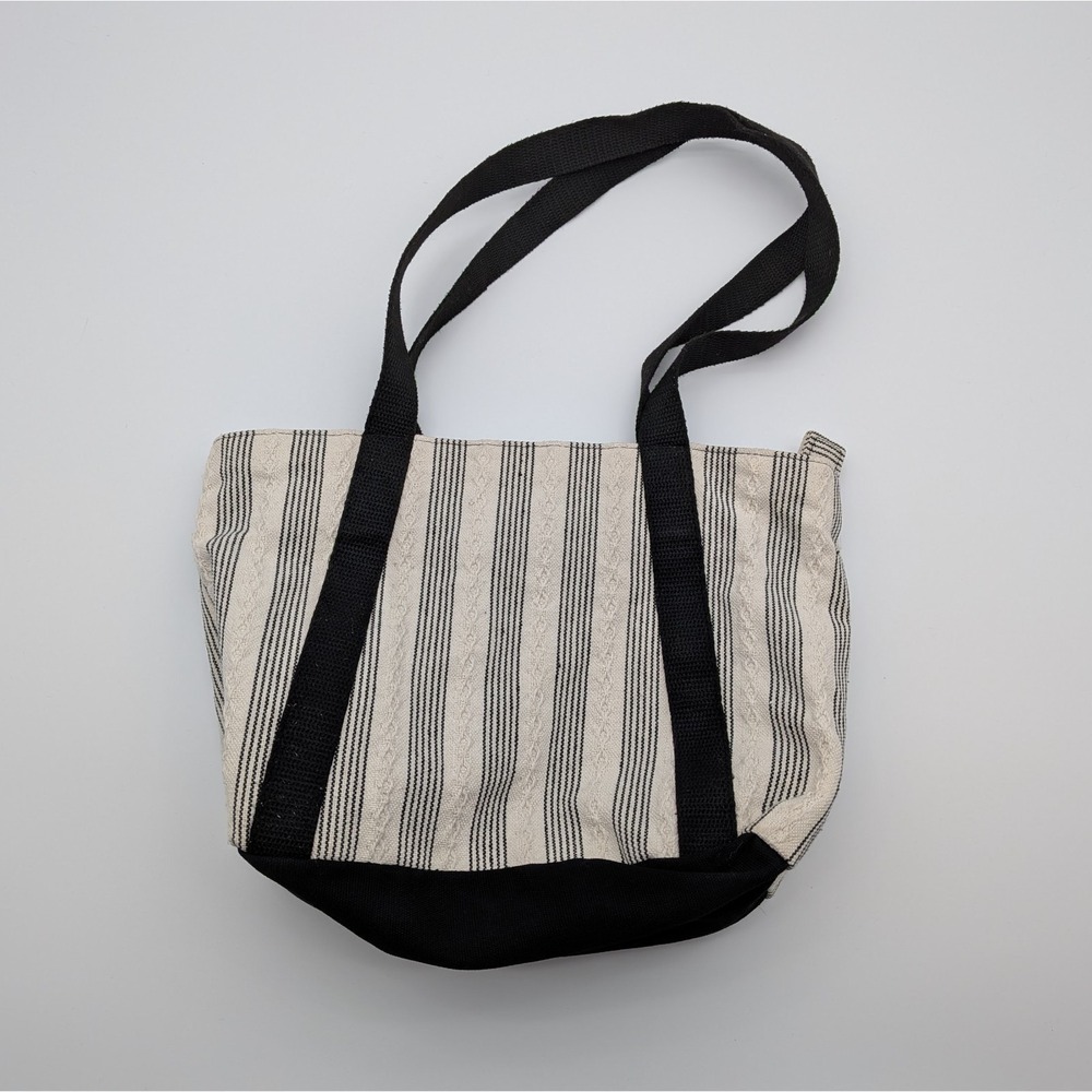 Thirty-One Tote Bag Canvas Black & White Striped